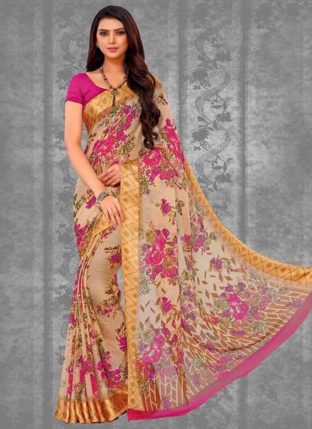 Pink And Cream Colour RUCHI STRAWBERRY Hit Designer Casual Wear Chiffon Printed Saree Collection 402-A2